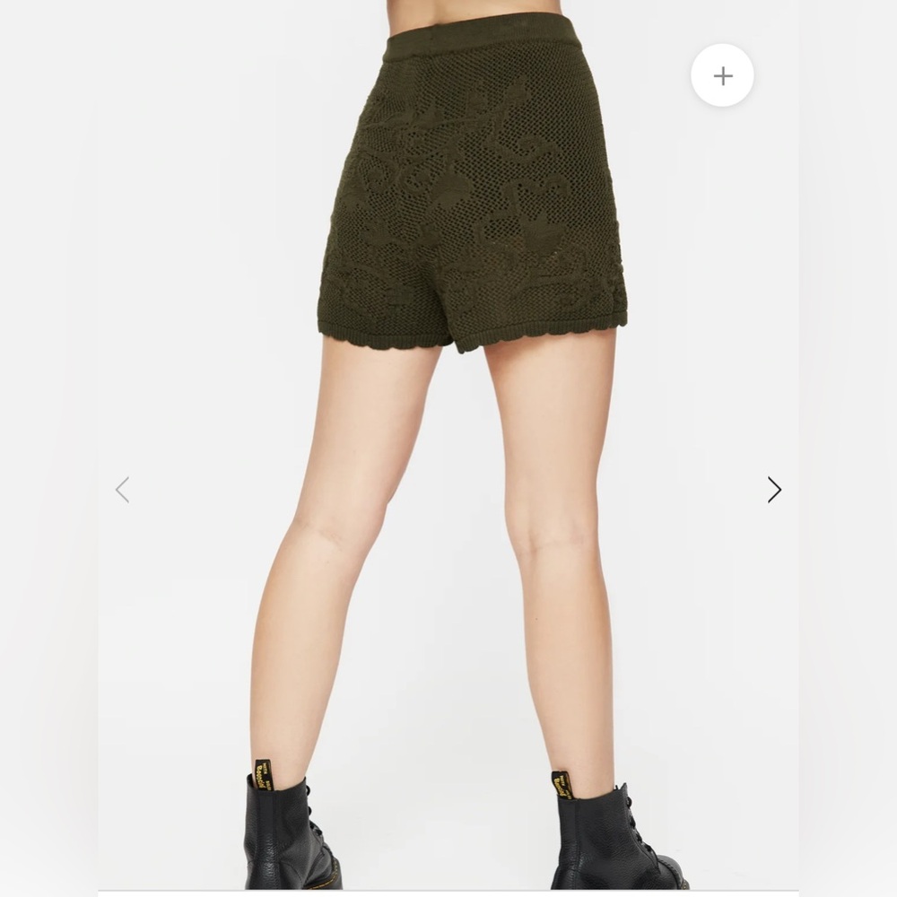 Disturbia tulip jacquard knit shorts olive army green gothic vampire - Picture 2 of 9